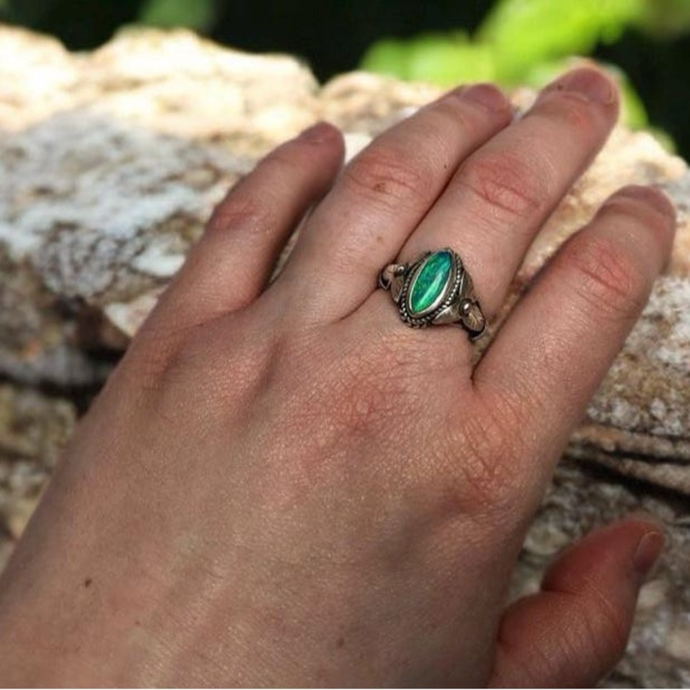 Black Opal Sterling silver ring - Picture 2 of 3